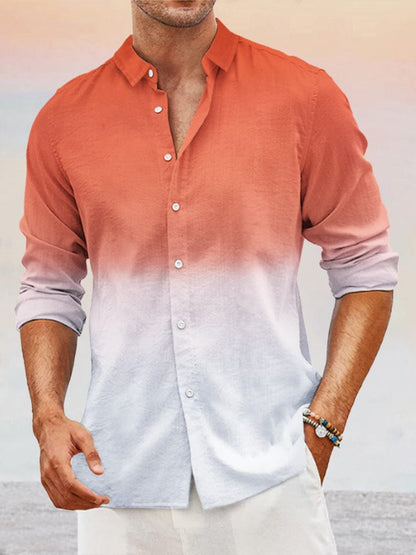 Casual Gradient Splicing Cotton Linen Shirt