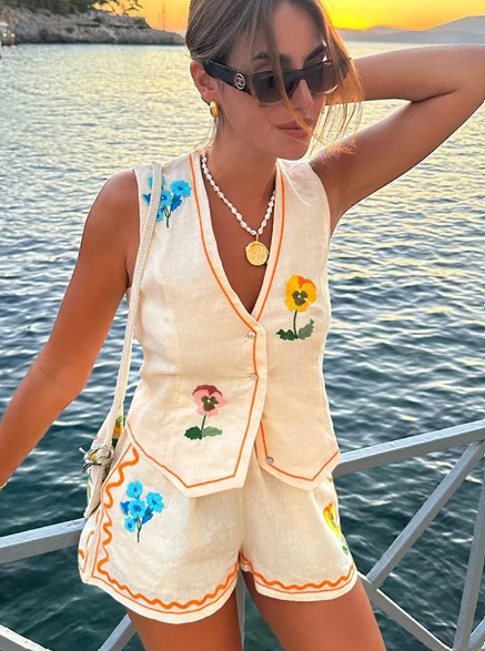 Lulu Floral Embroidery Vest Set