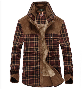 Warm flannel winter jacket for men with stand-up collar