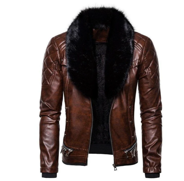 Ganda - men's leather jacket with removable collar