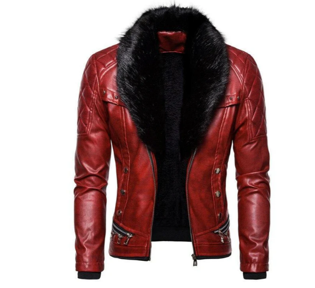 Ganda - men's leather jacket with removable collar