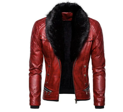 Ganda - men's leather jacket with removable collar