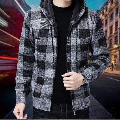 Ubaldo | High-quality cardigan with a checked hood for men