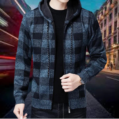 Ubaldo | High-quality cardigan with a checked hood for men