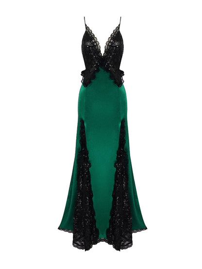 Plunging Neckline Sequined Gown