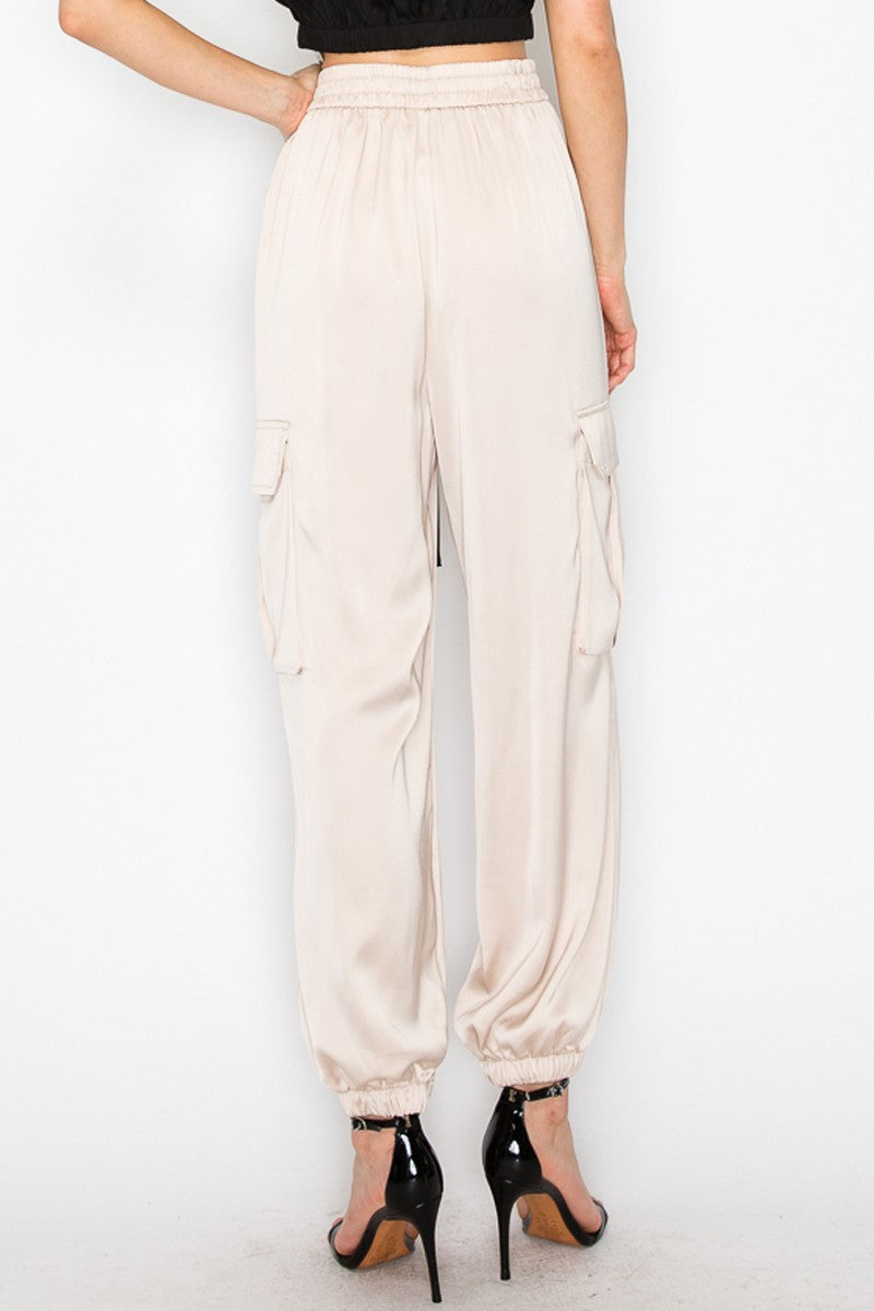 MAVEY SATIN CARGO PANTS