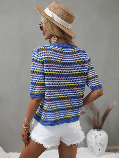 SAYLOR STRIPPED HALF SLEEVE KNIT TOP