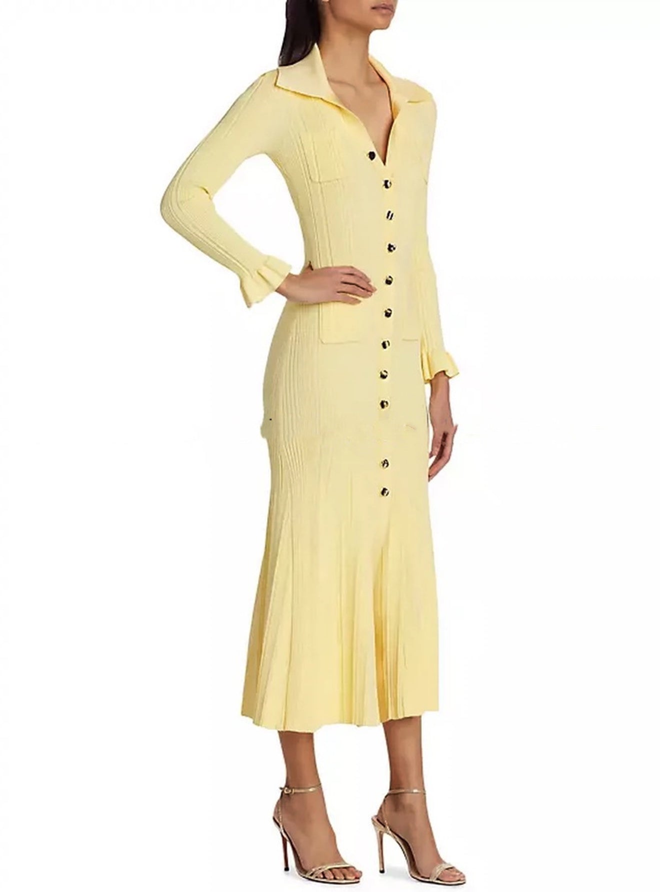 Elegant Ribbed Button-Front Midi Dress