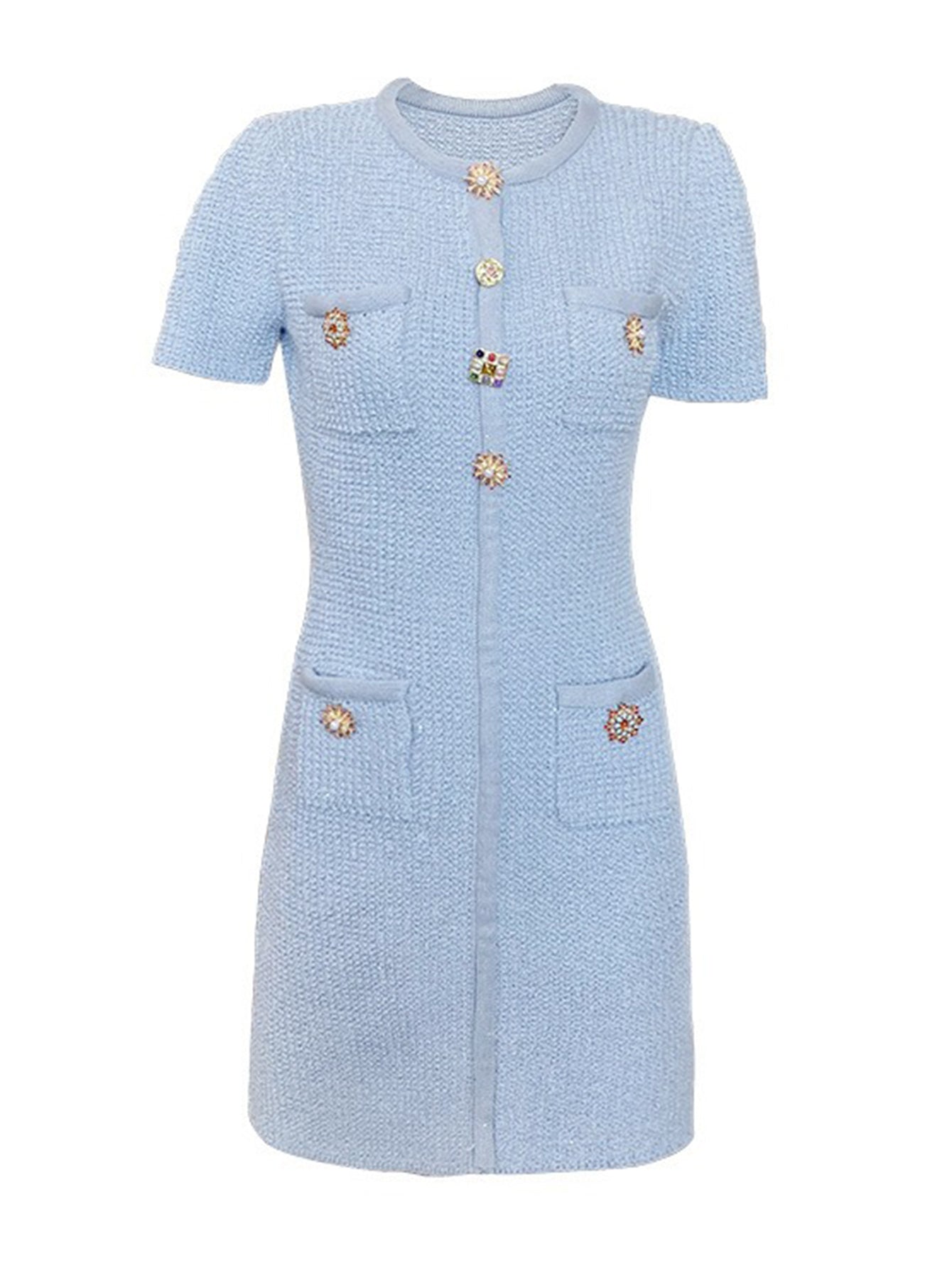 Button Knit Short Sleeve Dress