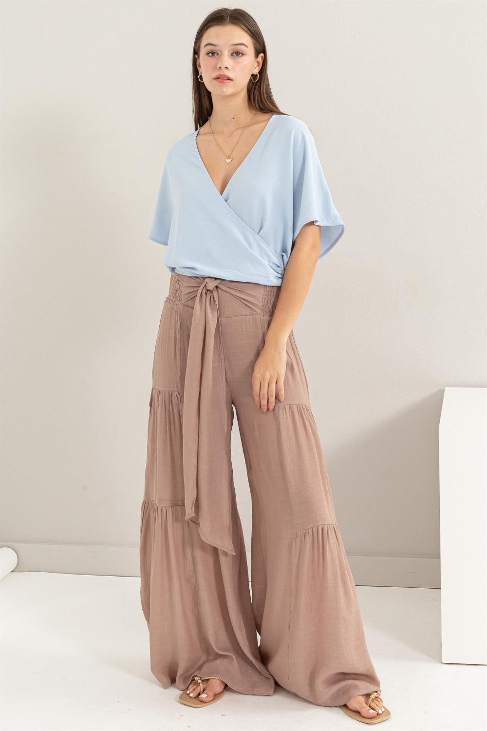 TESA WIDE LEG TIE FRONT PANTS