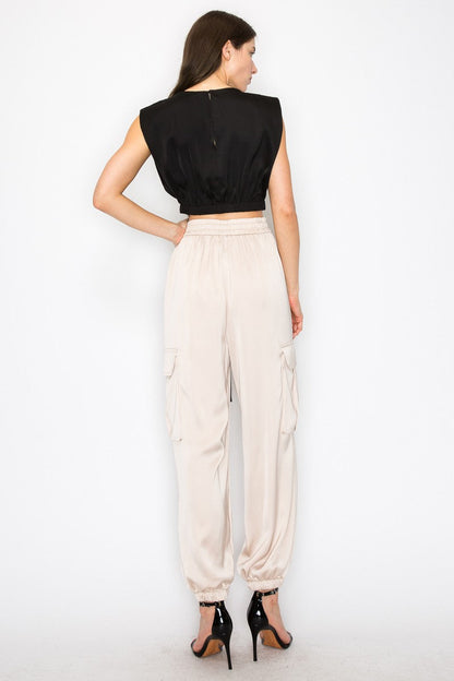 MAVEY SATIN CARGO PANTS