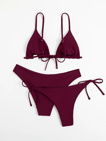 Solid Color 3 Piece Swimsuit