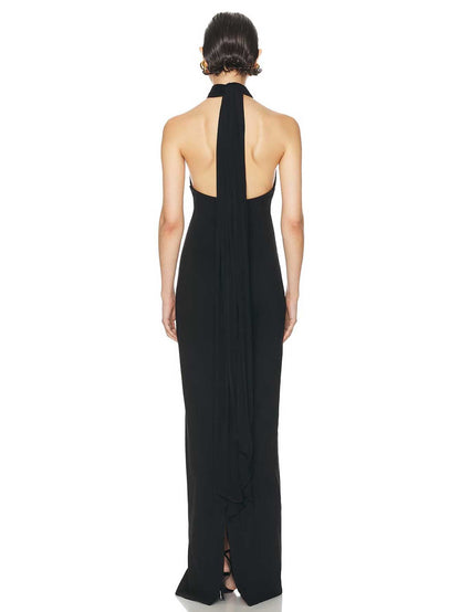 Elegant Halterneck Gown with Sheer Overlay