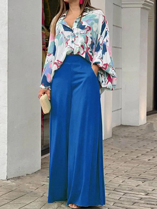 Loose Casual Printed Shirt and Wide-leg Pants Two-piece Set 51096975