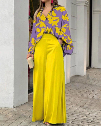 Loose Casual Printed Shirt and Wide-leg Pants Two-piece Set 51096975