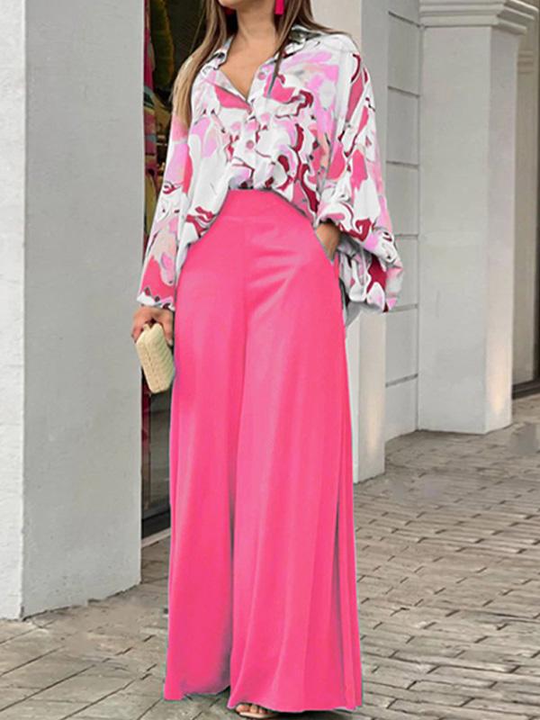 Loose Casual Printed Shirt and Wide-leg Pants Two-piece Set 51096975