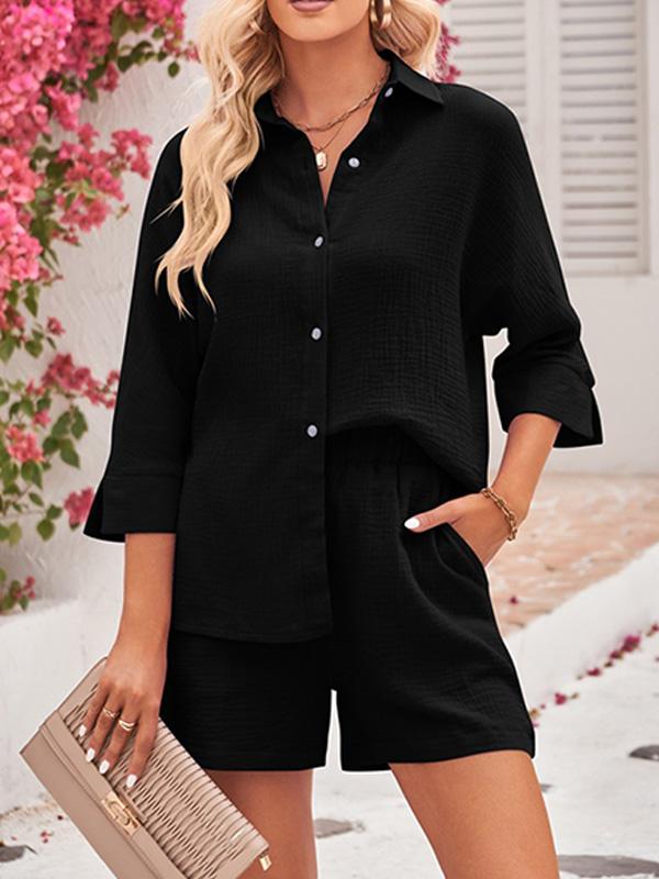 Women's Three-quarter Sleeve Short Cotton Two-piece Suit