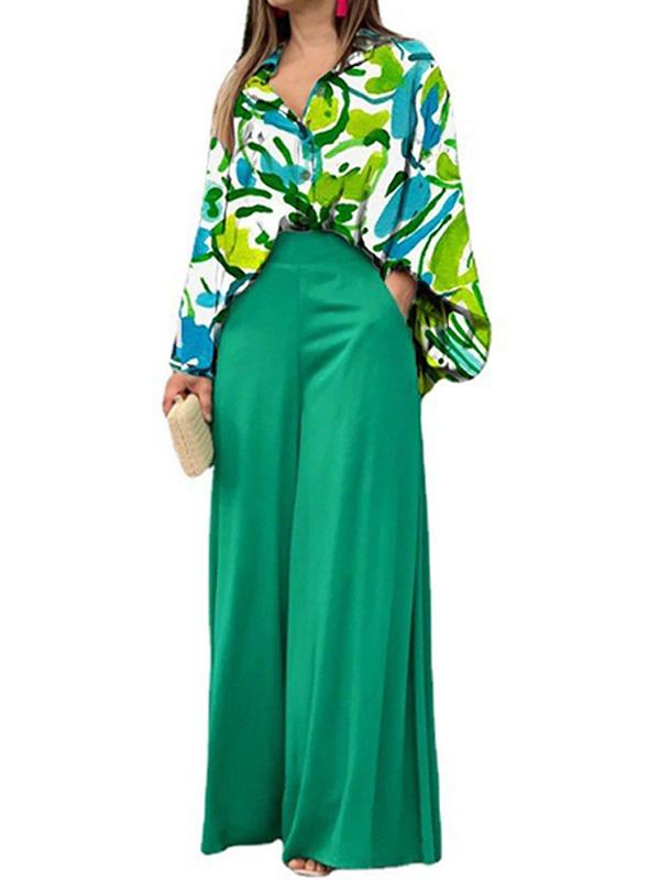 Loose Casual Printed Shirt and Wide-leg Pants Two-piece Set 51096975