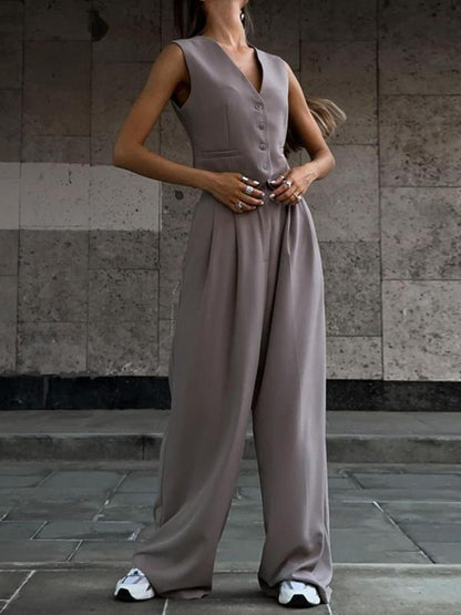 Stylish Vest Draped Back and Wide-leg Trousers Set