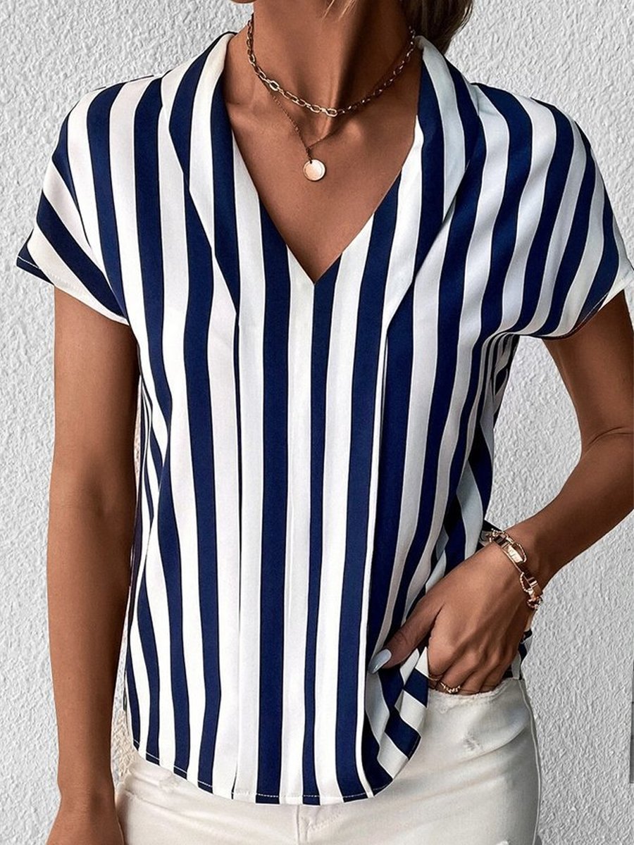 Striped Casual V-Neck T-Shirt