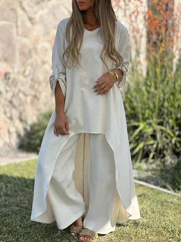 Irregular Long Sleeve Wide Leg Pants Set