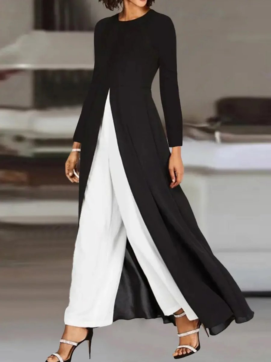 Long Sleeve Slit Dress and Pants Set