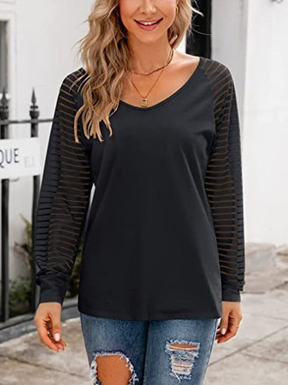 Striped Paneled Casual Long-sleeved T-shirt