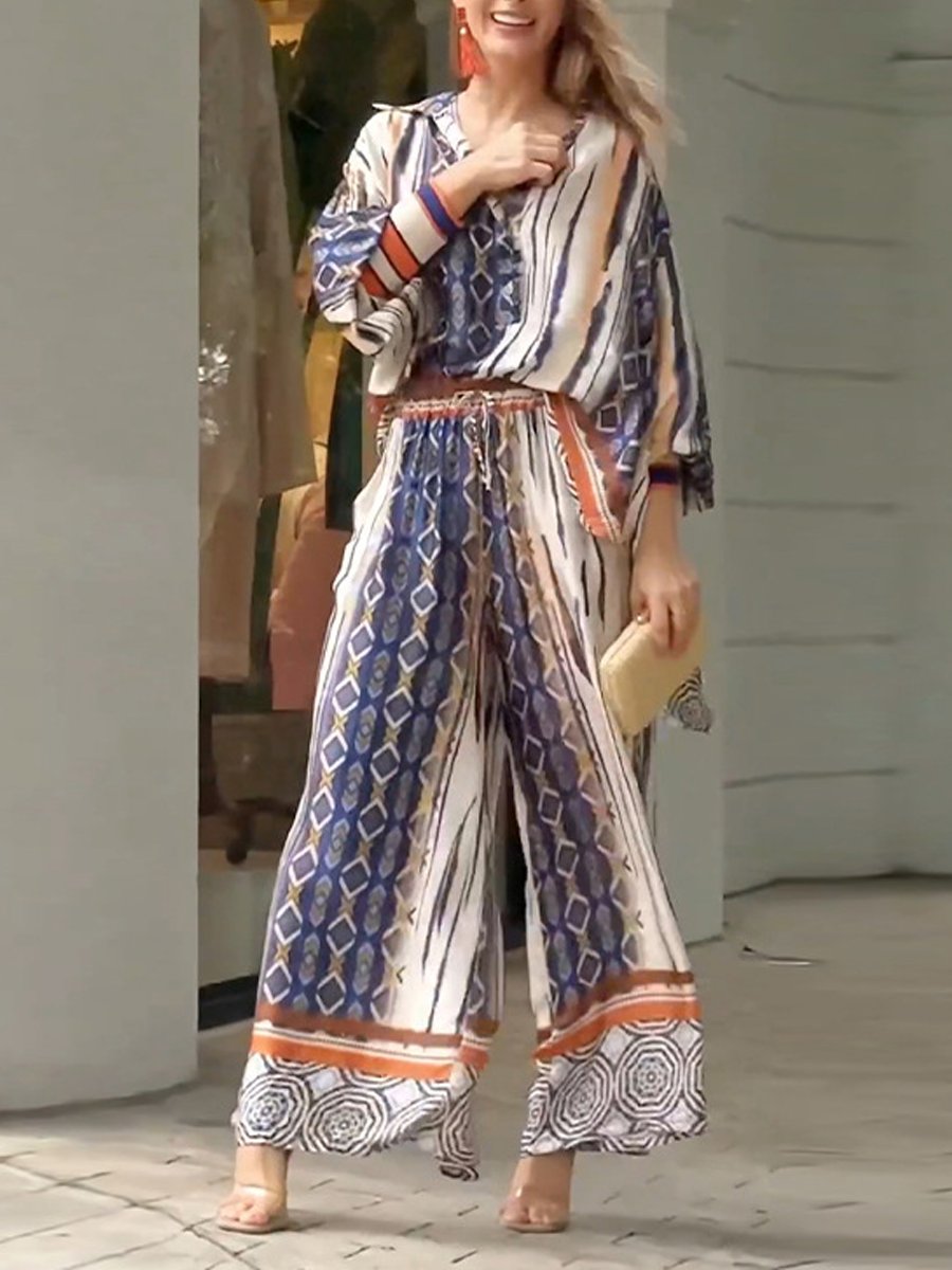 Ethnic Style Printed Top and Pants Two-piece Set