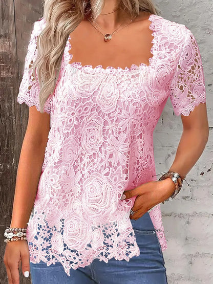 Elegant Lace Short Sleeve T-Shirt